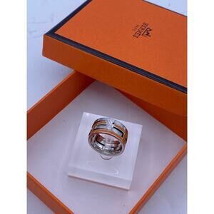 Hermès Orange Enamel and Sterling Silver Ring – Size 6